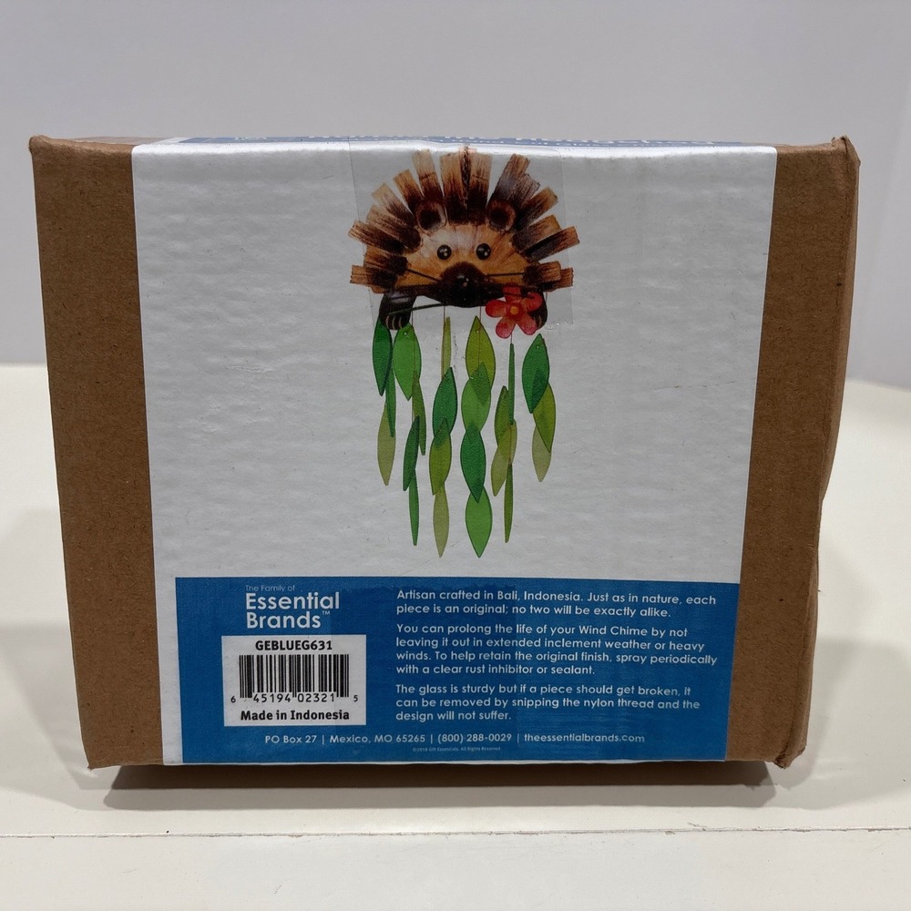 Essential Brands Harold the Hedgehog Metal & Hand-Cut Glass Wind Chime GEBLUE631